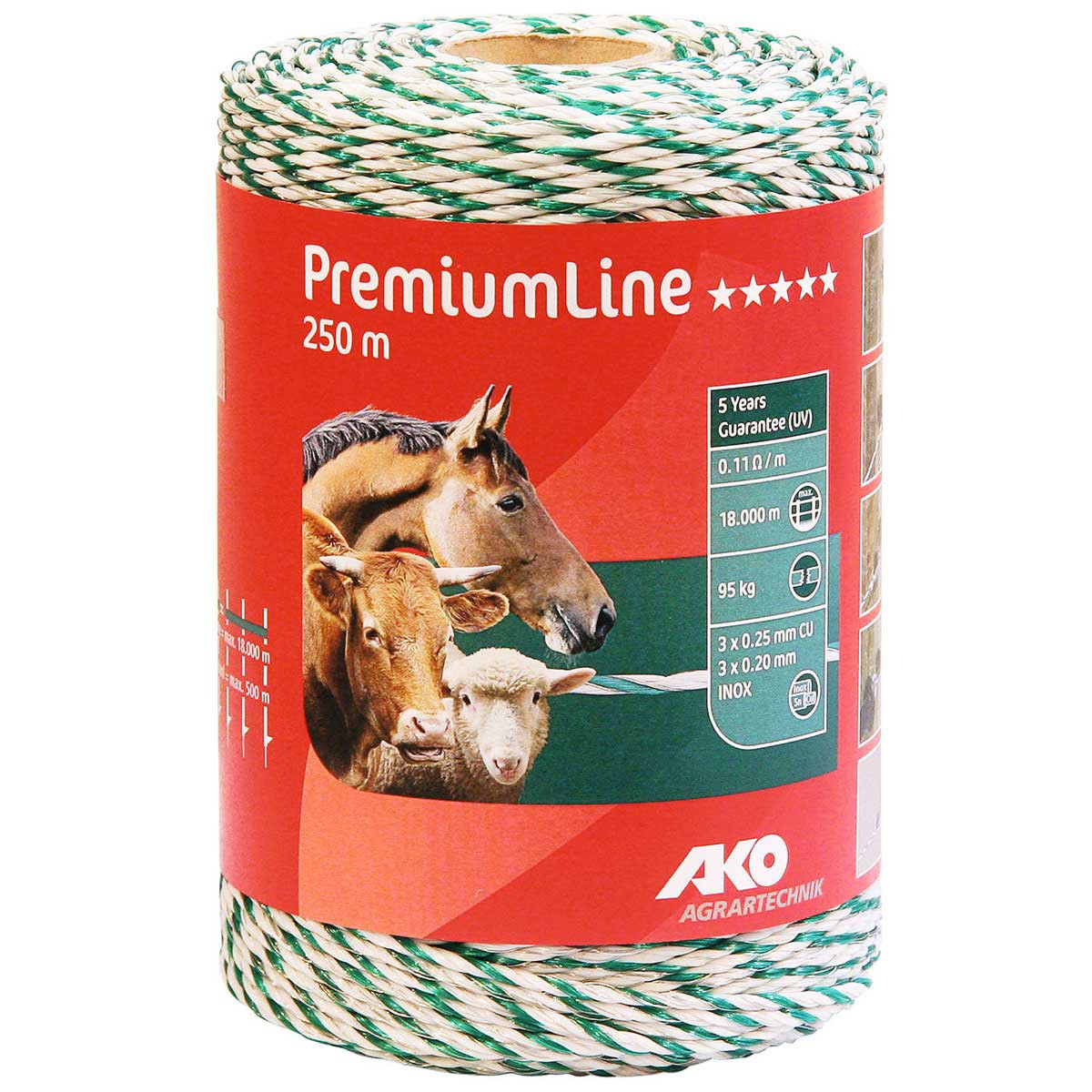 Ako Weidezaunlitze PremiumLine 0.20 Niro + 0.25 Kupfer weiß-grün
