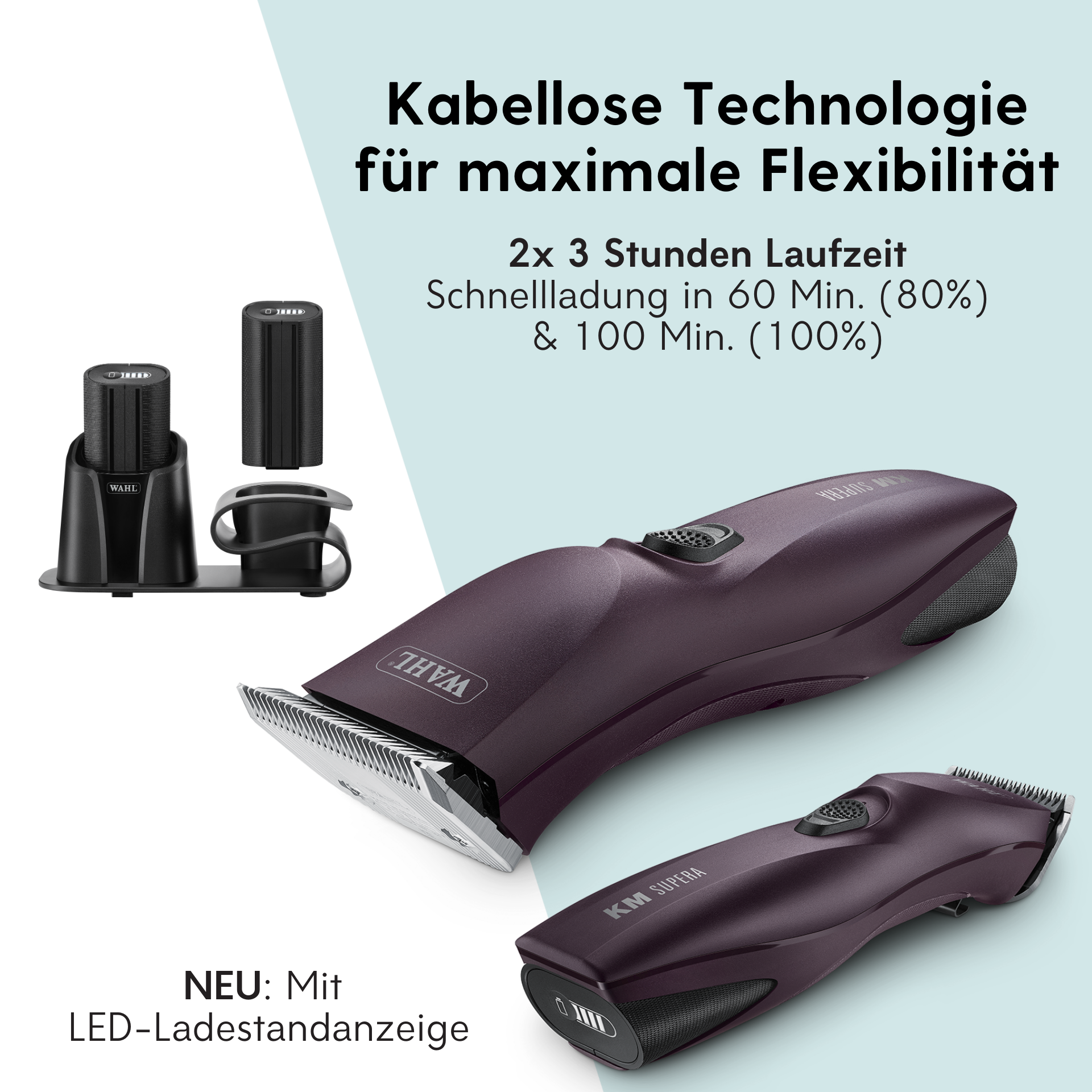 Wahl KM Supera Schermaschine 2x Akku mit Aufsteckkamm Set