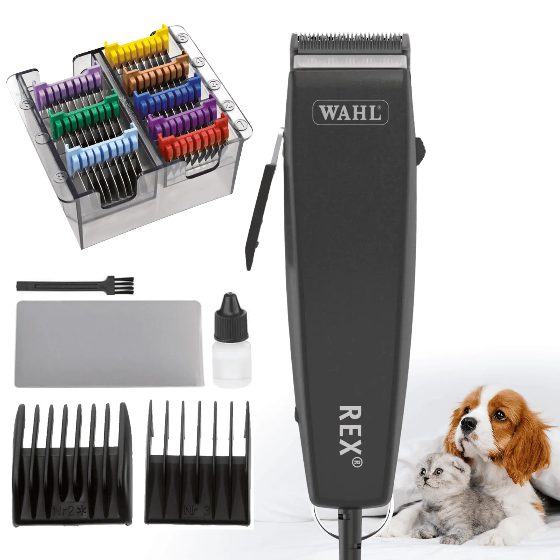 Wahl Rex 1230 Hunde-Schermaschine mit Aufsteckkamm Set