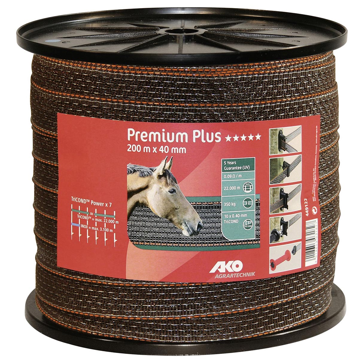 Ako Weidezaunband Premium Plus 200m, 0.40 TriCOND, braun-orange 200 m x 40 mm