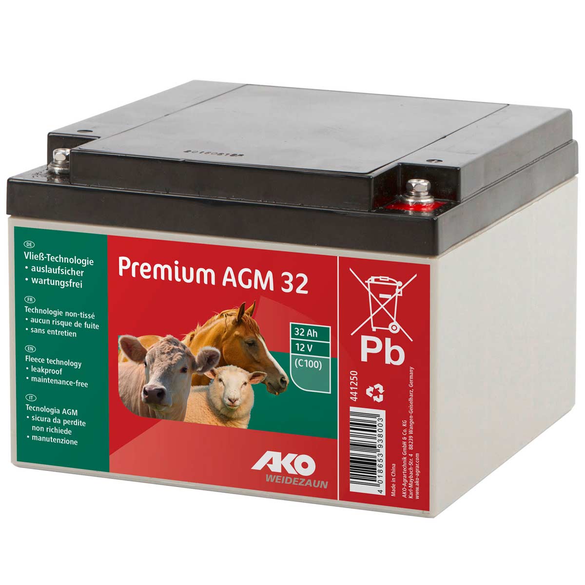 AGM Premium Akku Weidezaunbatterie 12V 32 Ah