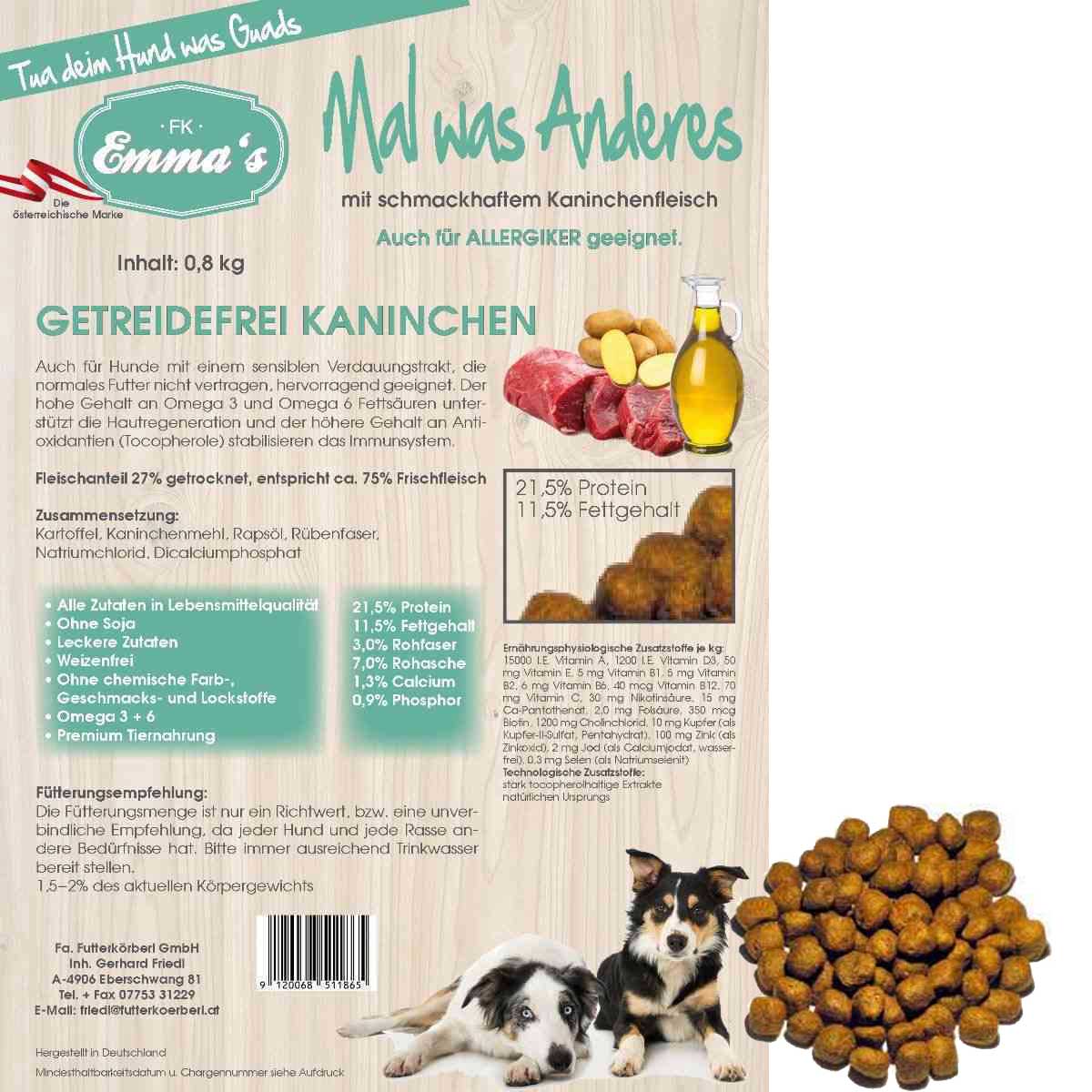 Emmas Hundefutter Mal was Anderes Kaninchen getreidefrei 4 kg