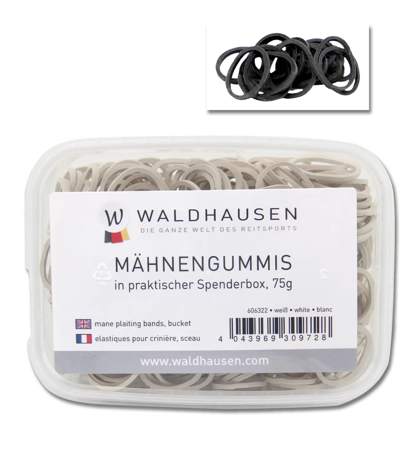 Waldhausen Mähnengummis in Spenderbox, schwarz, 75 g