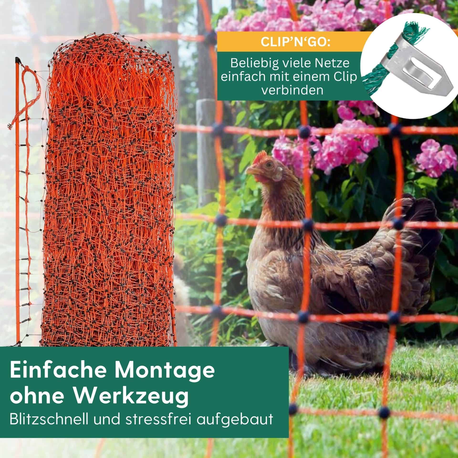 Agrarzone Geflügelnetz Classic mit Strom, Doppelspitze, orange 25 m x 112 cm