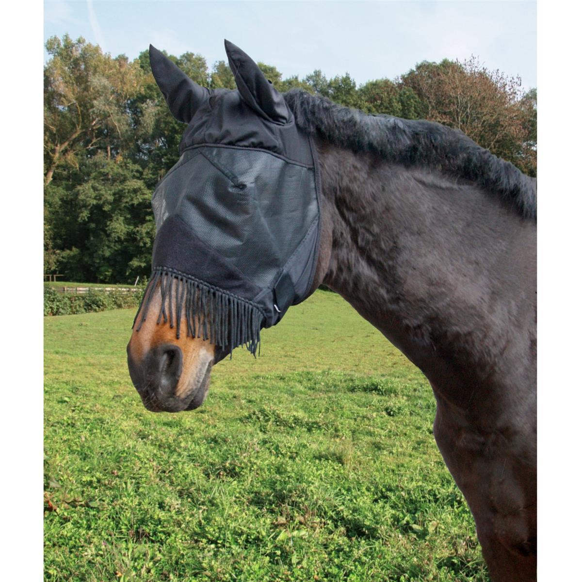 Fliegenmaske mit Ohrenschutz Nüsternschutz Schwarz Pony