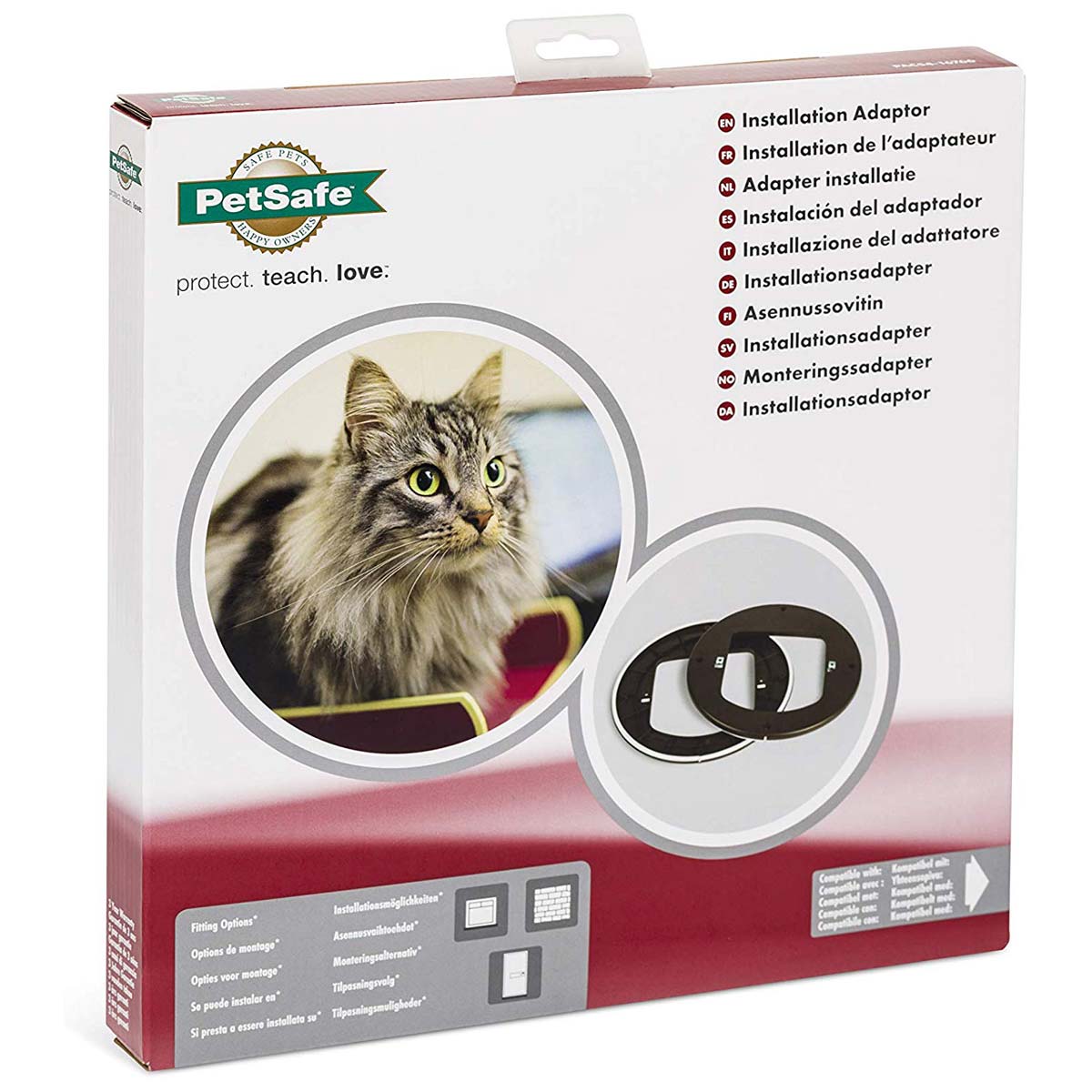 Katzenklappen-Montageadapter 4-Wege für Glas und Wände braun